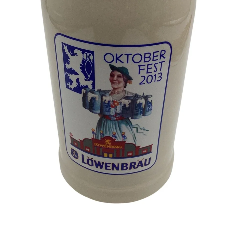 Lowenbrau‎ Oktoberfest 2013 Beer Stein Ceramic Mug Tan German Breweriana 1L